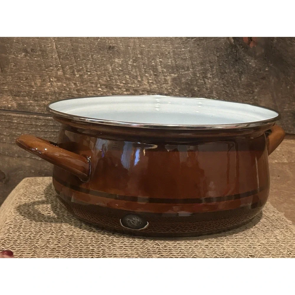 Vtg 70's SCANDIA West Bend Brown Enamel Steel Striped Yugoslavia‎ READ
